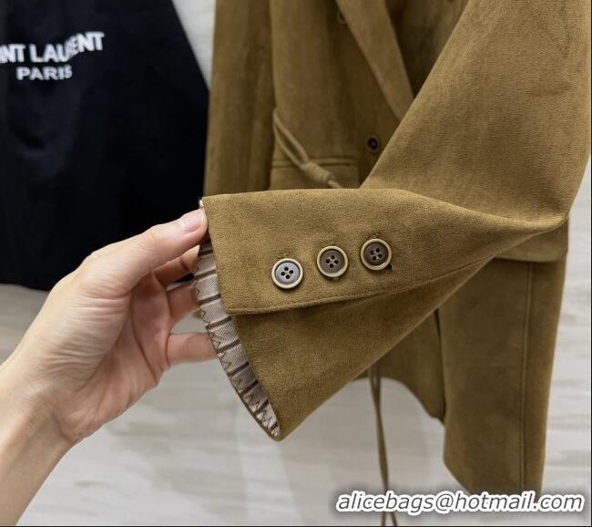 Free Shipping Discount Saint Laurent Suede Jacket S100124 Brown 2026