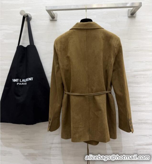 Free Shipping Discount Saint Laurent Suede Jacket S100124 Brown 2026