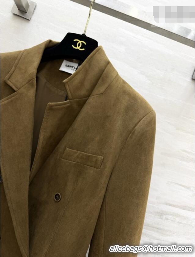 Free Shipping Discount Saint Laurent Suede Jacket S100124 Brown 2026