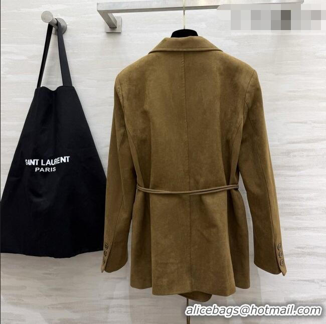 Free Shipping Discount Saint Laurent Suede Jacket S100124 Brown 2026