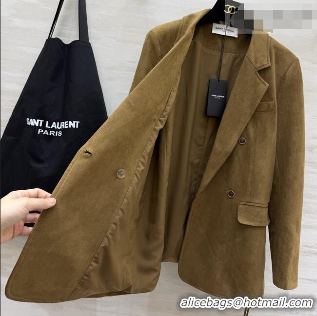 Free Shipping Discount Saint Laurent Suede Jacket S100124 Brown 2026