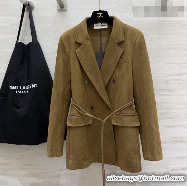 Free Shipping Discount Saint Laurent Suede Jacket S100124 Brown 2026