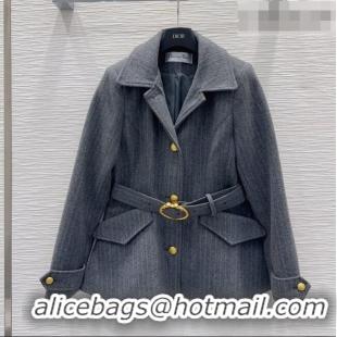 Inexpensive Dior Wool and Cotton Coat with Belt D100611 Grey 2026