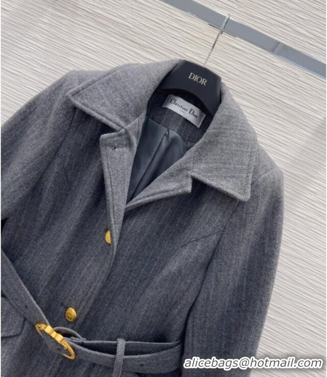 Inexpensive Dior Wool and Cotton Coat with Belt D100611 Grey 2026