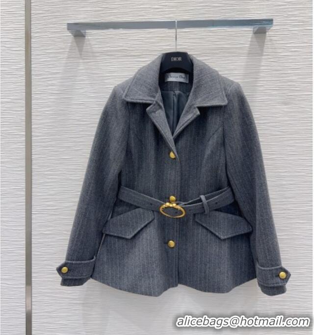 Inexpensive Dior Wool and Cotton Coat with Belt D100611 Grey 2026