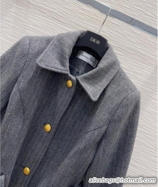Inexpensive Dior Wool and Cotton Coat with Belt D100611 Grey 2026