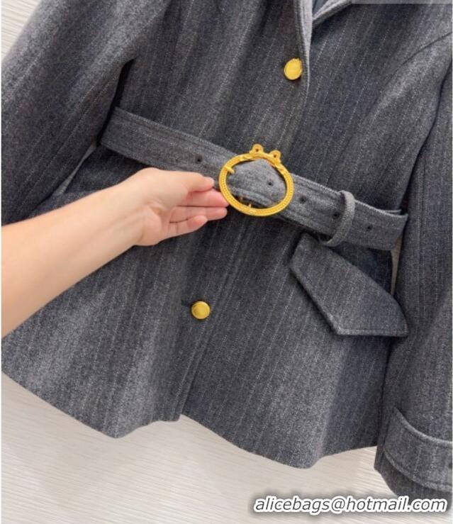 Inexpensive Dior Wool and Cotton Coat with Belt D100611 Grey 2026