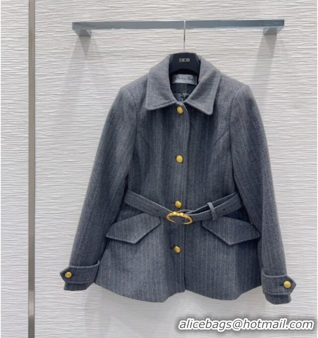 Inexpensive Dior Wool and Cotton Coat with Belt D100611 Grey 2026