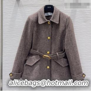 Best Price Dior Wool and Cotton Coat with Belt D100612 Light Brown 2026