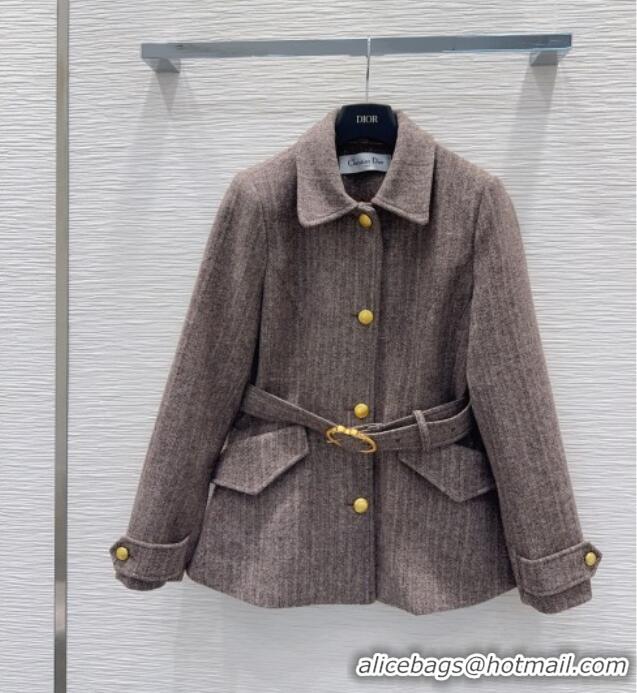 Best Price Dior Wool and Cotton Coat with Belt D100612 Light Brown 2026