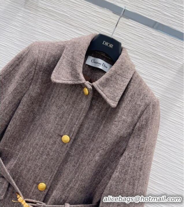 Best Price Dior Wool and Cotton Coat with Belt D100612 Light Brown 2026