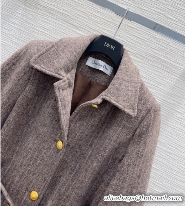 Best Price Dior Wool and Cotton Coat with Belt D100612 Light Brown 2026