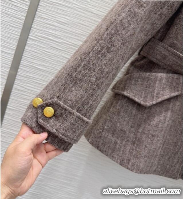 Best Price Dior Wool and Cotton Coat with Belt D100612 Light Brown 2026