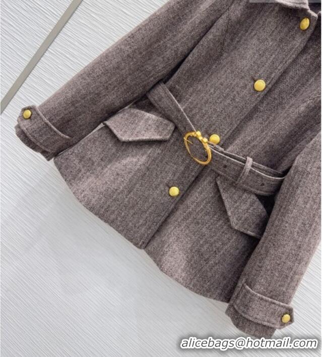 Best Price Dior Wool and Cotton Coat with Belt D100612 Light Brown 2026