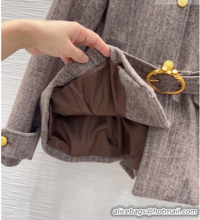 Best Price Dior Wool and Cotton Coat with Belt D100612 Light Brown 2026
