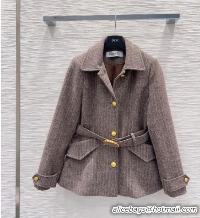 Best Price Dior Wool and Cotton Coat with Belt D100612 Light Brown 2026