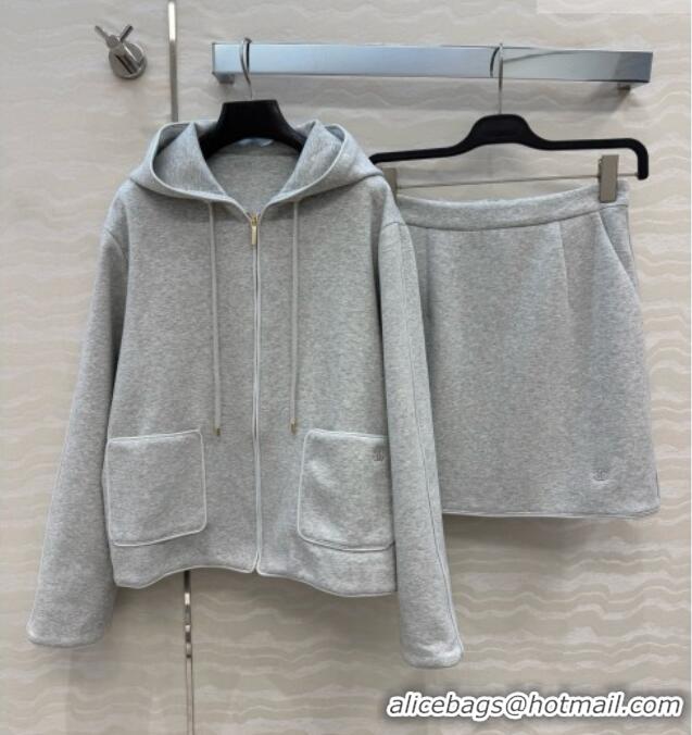 Luxury Cheap Chanel Cotton Jacket and Skirt A100643 Grey 2026