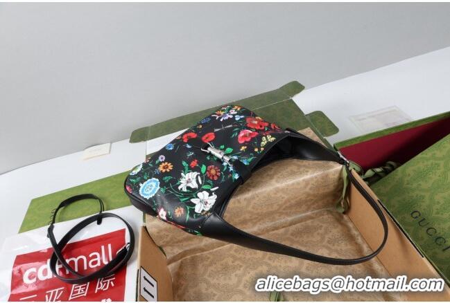 Best Quality Gucci Jackie 1961 medium shoulder bag in Black and multicolor Gucci Flora print nylon 863136 2026