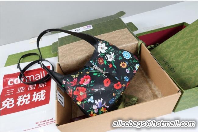 Best Quality Gucci Jackie 1961 medium shoulder bag in Black and multicolor Gucci Flora print nylon 863136 2026