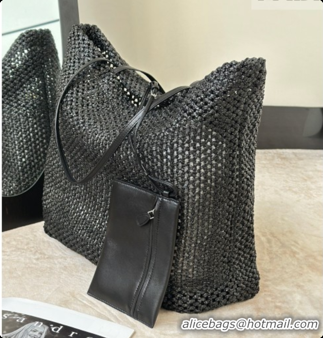 Best Quality The Row Barn Raffia Tote Bag 8873L Black 2026