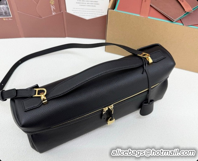 2026 Newest Loro Piana LP Extra Softy Bag L33 in Grained Leather Black 2026 FAQ6591