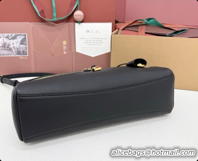 2026 Newest Loro Piana LP Extra Softy Bag L33 in Grained Leather Black 2026 FAQ6591