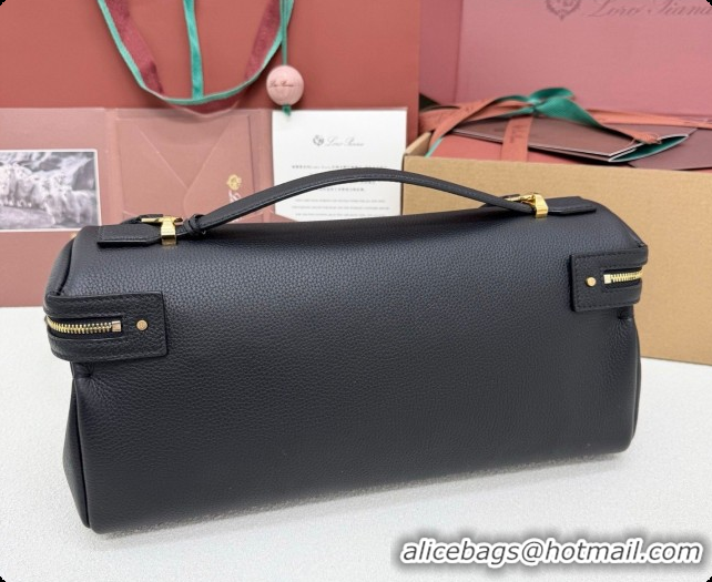 2026 Newest Loro Piana LP Extra Softy Bag L33 in Grained Leather Black 2026 FAQ6591