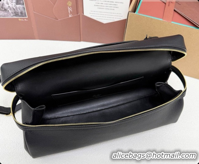 2026 Newest Loro Piana LP Extra Softy Bag L33 in Grained Leather Black 2026 FAQ6591