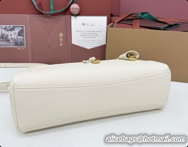 2026 Newest Loro Piana LP Extra Softy Bag L33 in Grained Leather White 2026 FAQ6591