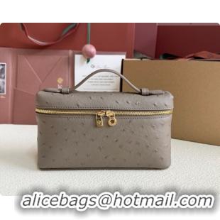 Imitation Loro Piana LP Extra Pocket Pouch L19 in Ostrich Embossed Leather Taupe/Gold 2026 FAI8393