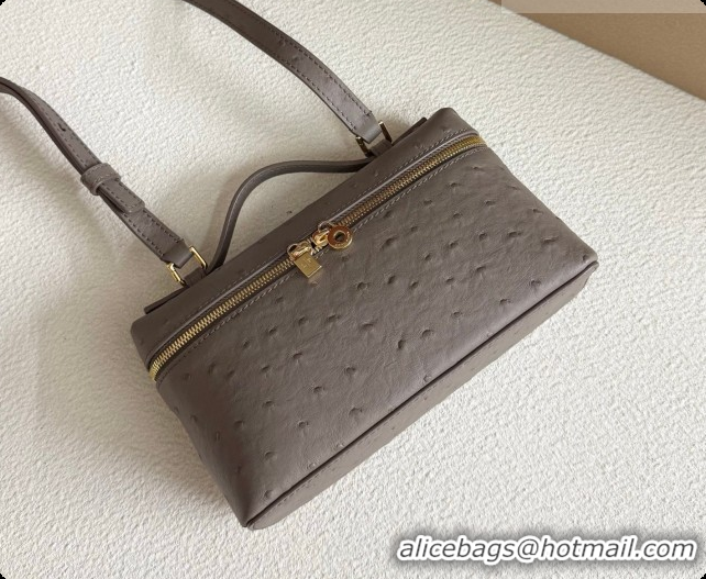 Imitation Loro Piana LP Extra Pocket Pouch L19 in Ostrich Embossed Leather Taupe/Gold 2026 FAI8393