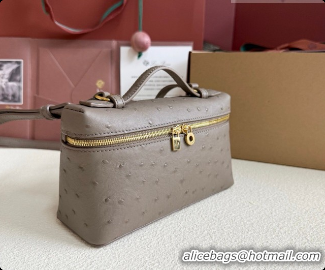 Imitation Loro Piana LP Extra Pocket Pouch L19 in Ostrich Embossed Leather Taupe/Gold 2026 FAI8393