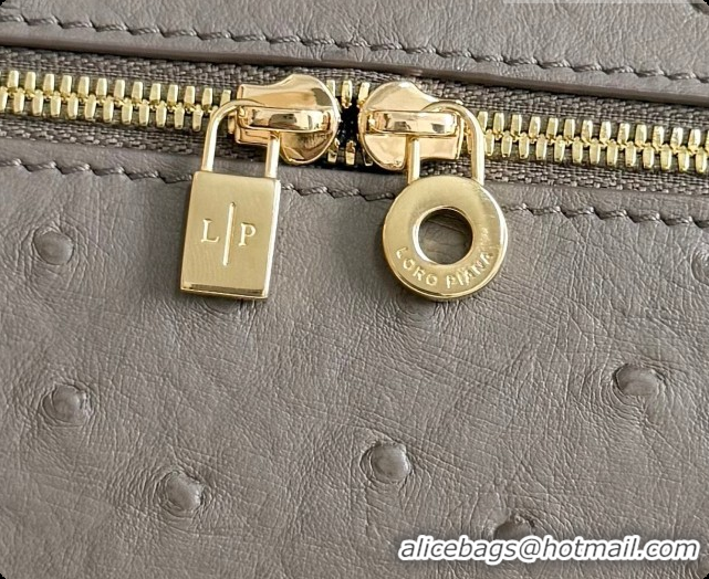 Imitation Loro Piana LP Extra Pocket Pouch L19 in Ostrich Embossed Leather Taupe/Gold 2026 FAI8393