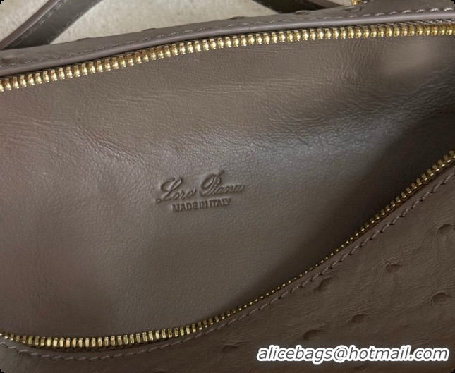 Imitation Loro Piana LP Extra Pocket Pouch L19 in Ostrich Embossed Leather Taupe/Gold 2026 FAI8393