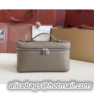 Low Cost Loro Piana LP Extra Pocket Pouch L19 in Ostrich Embossed Leather Taupe/Silver 2026 FAI8393