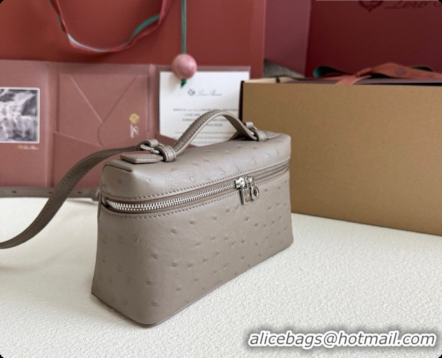 Low Cost Loro Piana LP Extra Pocket Pouch L19 in Ostrich Embossed Leather Taupe/Silver 2026 FAI8393