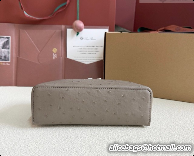 Low Cost Loro Piana LP Extra Pocket Pouch L19 in Ostrich Embossed Leather Taupe/Silver 2026 FAI8393