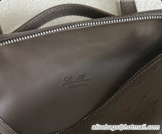 Low Cost Loro Piana LP Extra Pocket Pouch L19 in Ostrich Embossed Leather Taupe/Silver 2026 FAI8393