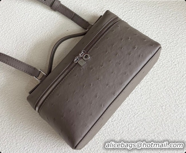 Low Cost Loro Piana LP Extra Pocket Pouch L19 in Ostrich Embossed Leather Taupe/Silver 2026 FAI8393