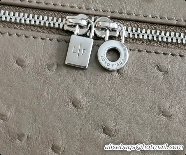 Low Cost Loro Piana LP Extra Pocket Pouch L19 in Ostrich Embossed Leather Taupe/Silver 2026 FAI8393