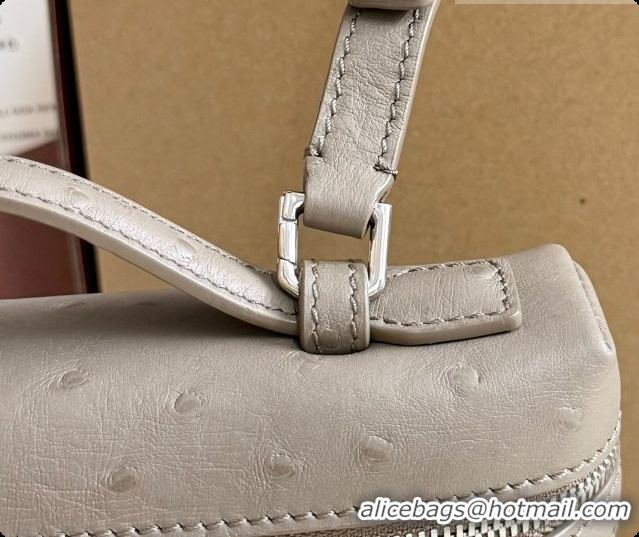 Low Cost Loro Piana LP Extra Pocket Pouch L19 in Ostrich Embossed Leather Taupe/Silver 2026 FAI8393