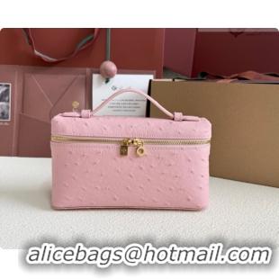 Pretty Style Loro Piana LP Extra Pocket Pouch L19 in Ostrich Embossed Leather Sakura/Gold 2026 FAI8393