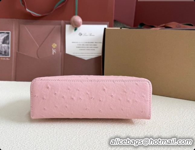 Pretty Style Loro Piana LP Extra Pocket Pouch L19 in Ostrich Embossed Leather Sakura/Gold 2026 FAI8393