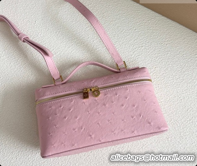 Pretty Style Loro Piana LP Extra Pocket Pouch L19 in Ostrich Embossed Leather Sakura/Gold 2026 FAI8393