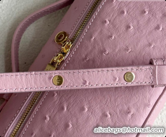 Pretty Style Loro Piana LP Extra Pocket Pouch L19 in Ostrich Embossed Leather Sakura/Gold 2026 FAI8393