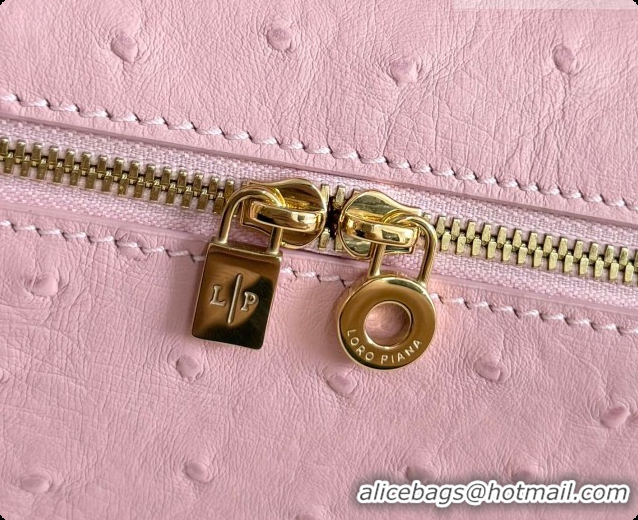 Pretty Style Loro Piana LP Extra Pocket Pouch L19 in Ostrich Embossed Leather Sakura/Gold 2026 FAI8393