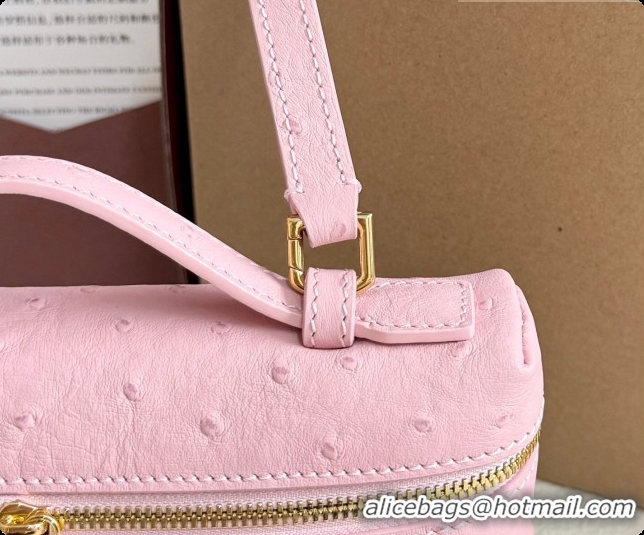 Pretty Style Loro Piana LP Extra Pocket Pouch L19 in Ostrich Embossed Leather Sakura/Gold 2026 FAI8393