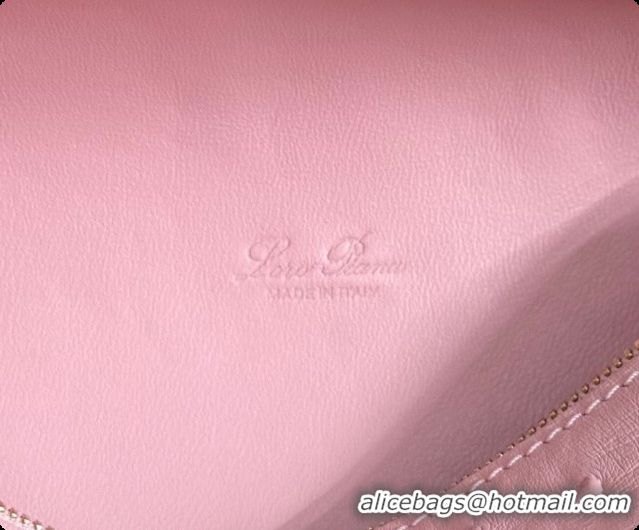 Pretty Style Loro Piana LP Extra Pocket Pouch L19 in Ostrich Embossed Leather Sakura/Gold 2026 FAI8393