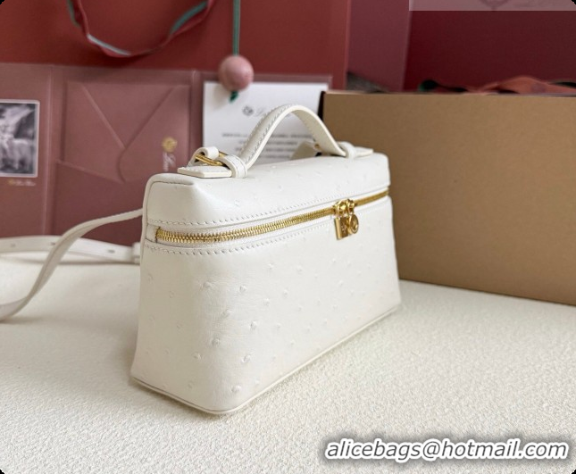 New Style Loro Piana LP Extra Pocket Pouch L19 in Ostrich Embossed Leather White/Gold 2026 FAI8393