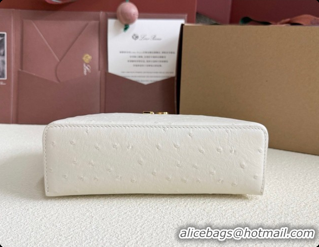 New Style Loro Piana LP Extra Pocket Pouch L19 in Ostrich Embossed Leather White/Gold 2026 FAI8393